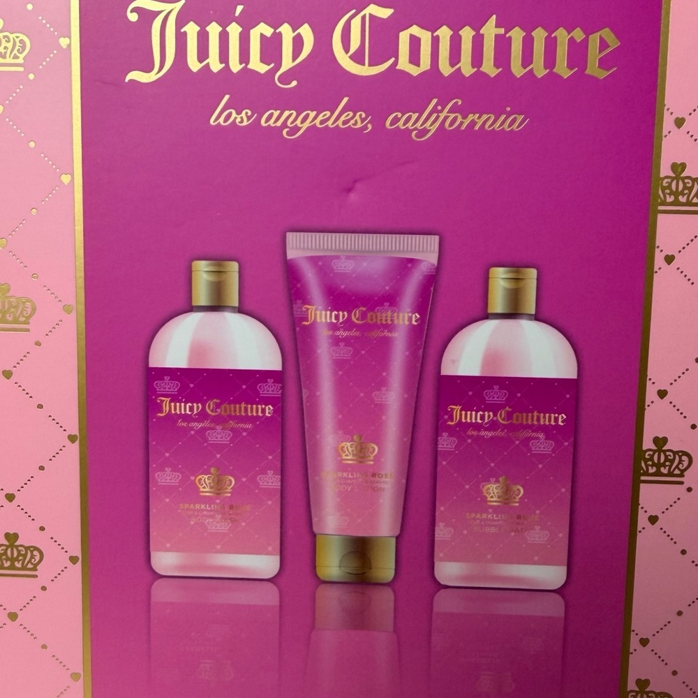 Juicy Couture Pink and Gold Body Set of 3 scents of rose and champagne